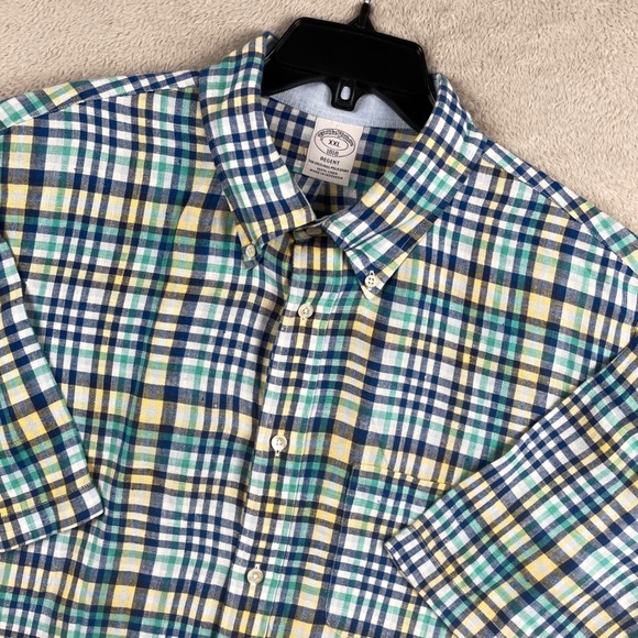 Brooks Brothers Other - Brooks Brothers Shirt Mens 2XL Blue Plaid 100% Linen Short Sleeve Button Up